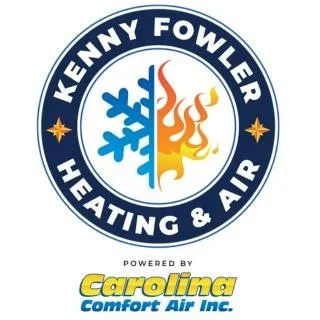 Logo for Kenny Fowler Heating & Air, powered by Carolina Comfort Air, featuring a snowflake and flame icon split in half.