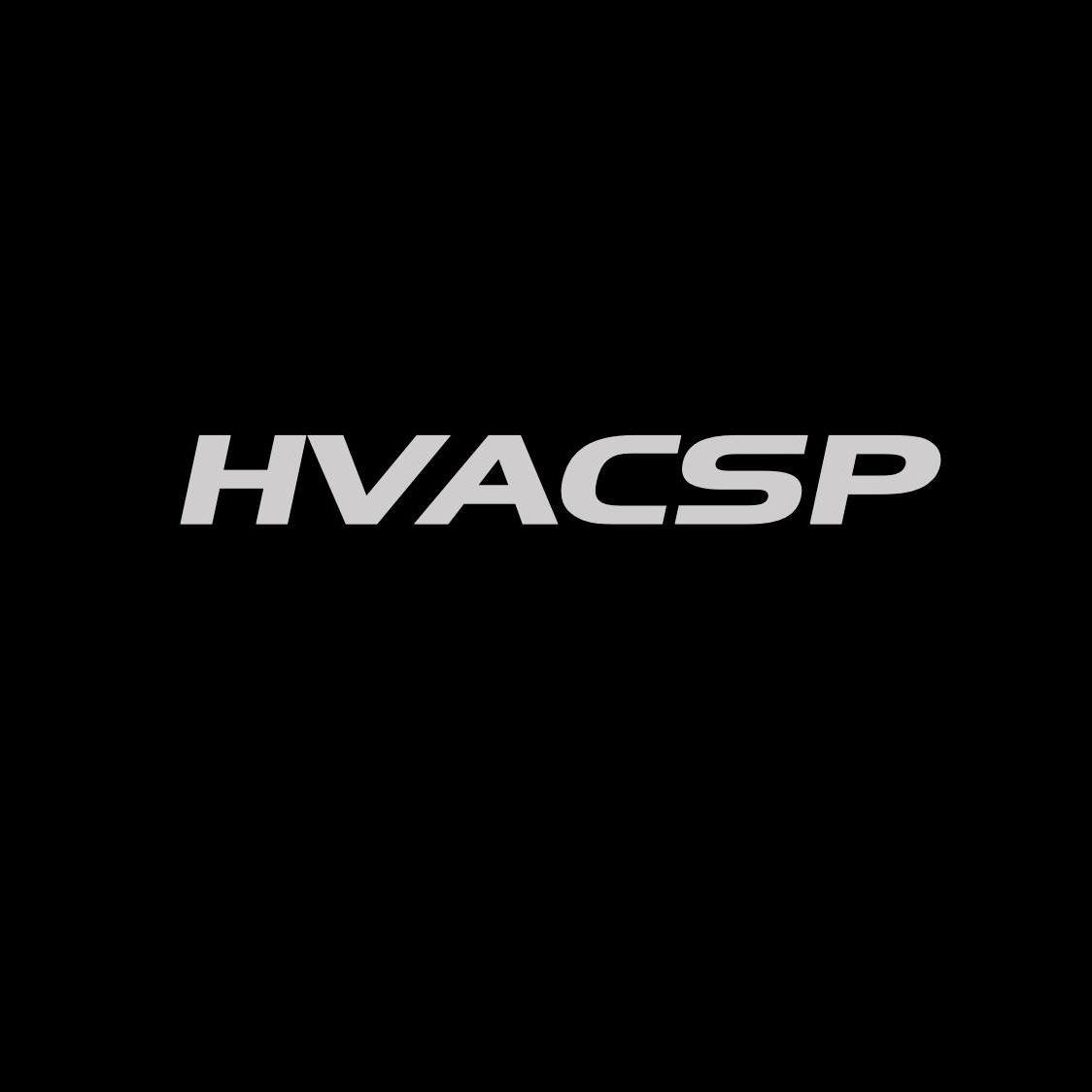 Black background with the text 'HVACSP' in gray, stylized font.