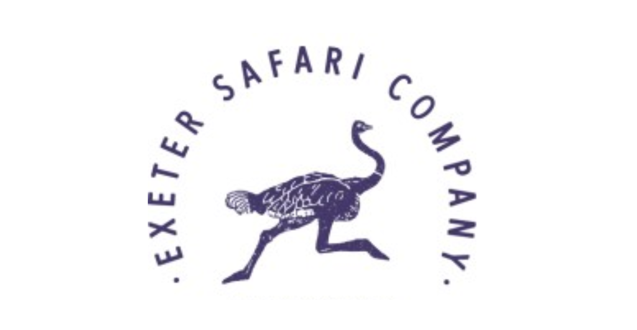 Logo of Exeter Safari Company featuring an ostrich illustration with company name in a circular style.