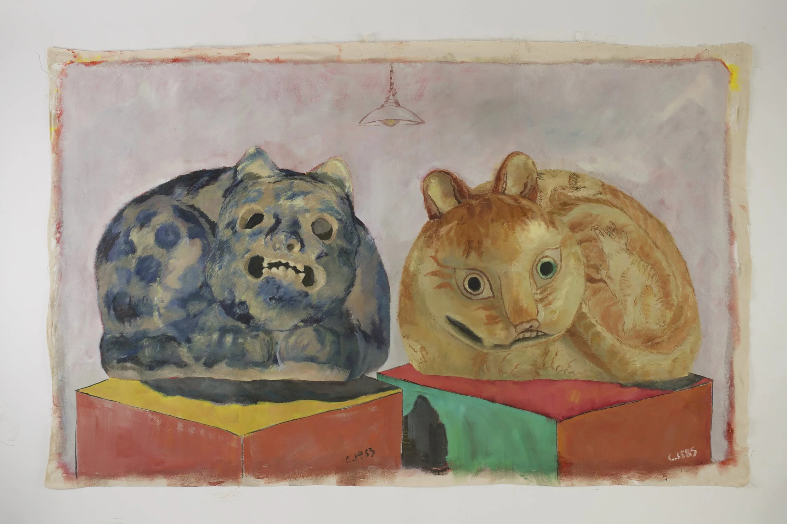 Study of a Pair of Cat Nightlights, Oil on Canvas,  216 x 138 CM
