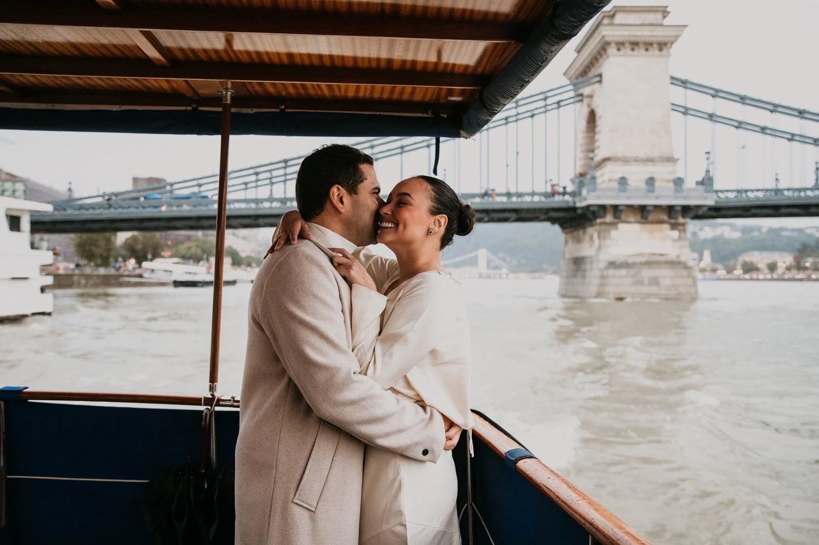 romantic moments during Budapest Private Yacht Night Proposal with Parliament View Photography and Planning