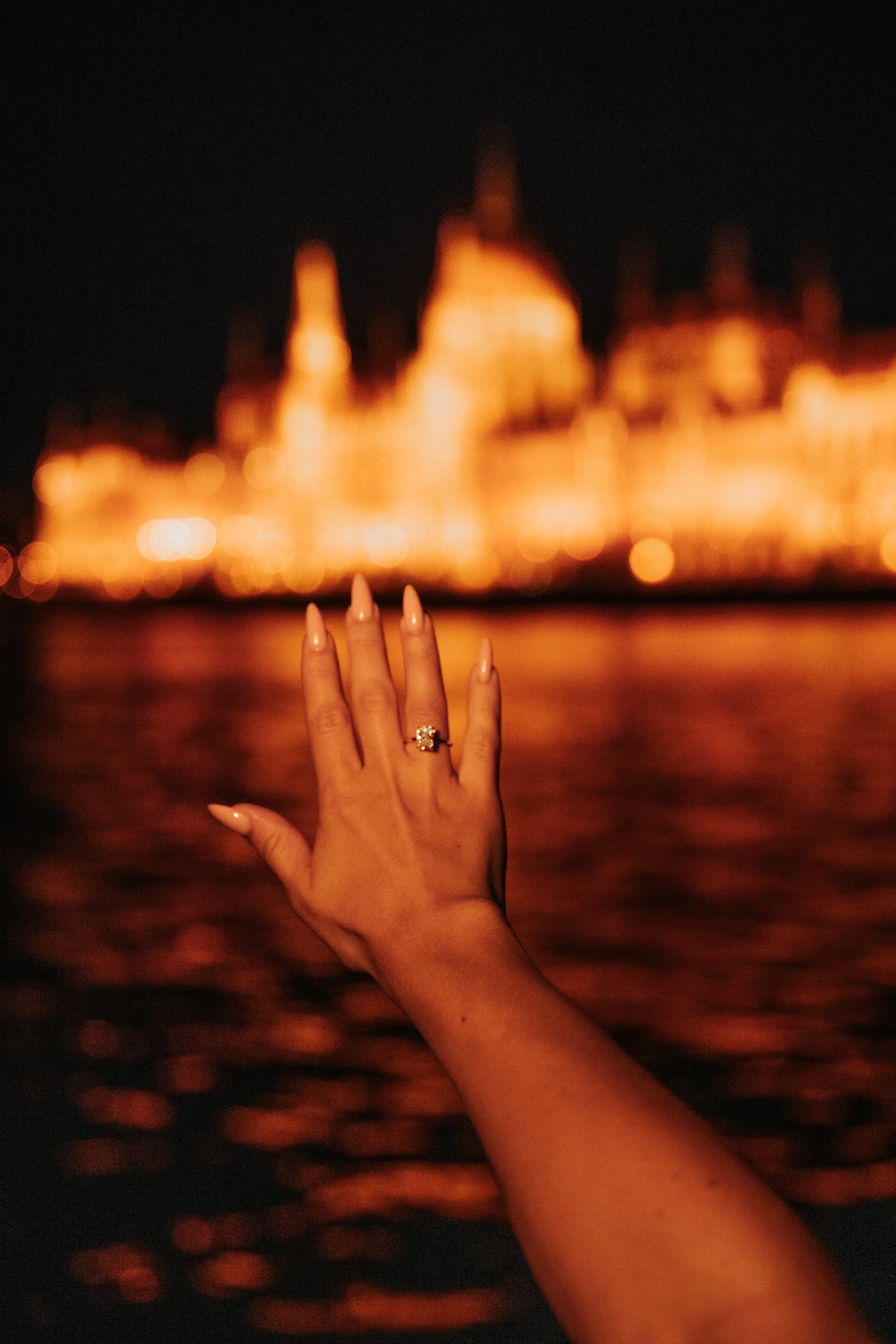 Ring close up with Parliament background in Budapest
