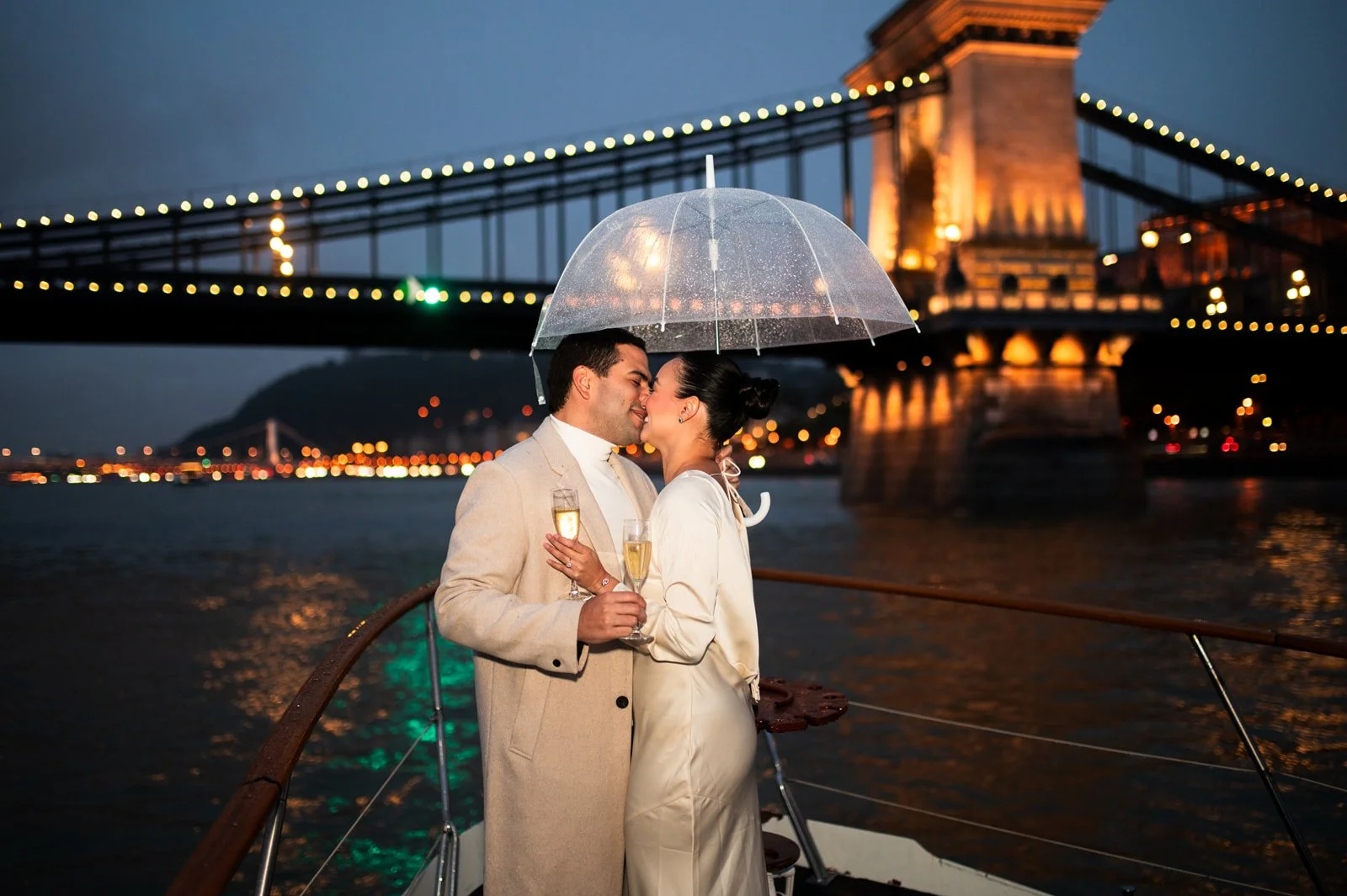 chain bridge night view Budapest Private Yacht Night Proposal with Parliament View Photography and Planning