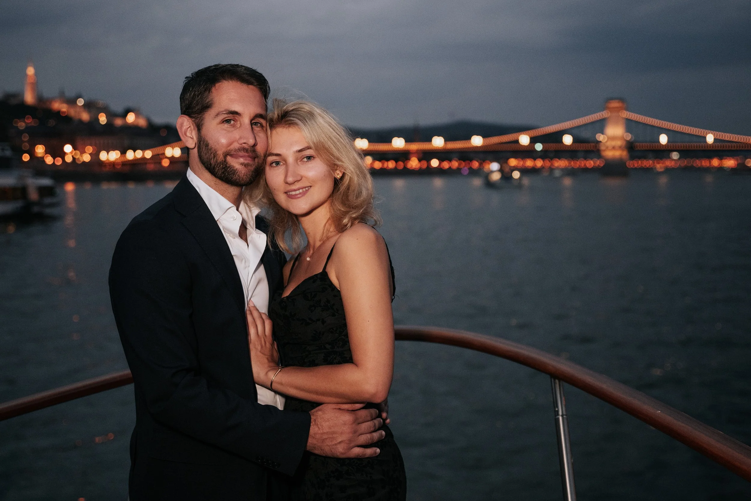 Couple portrait on Budapest private yacht