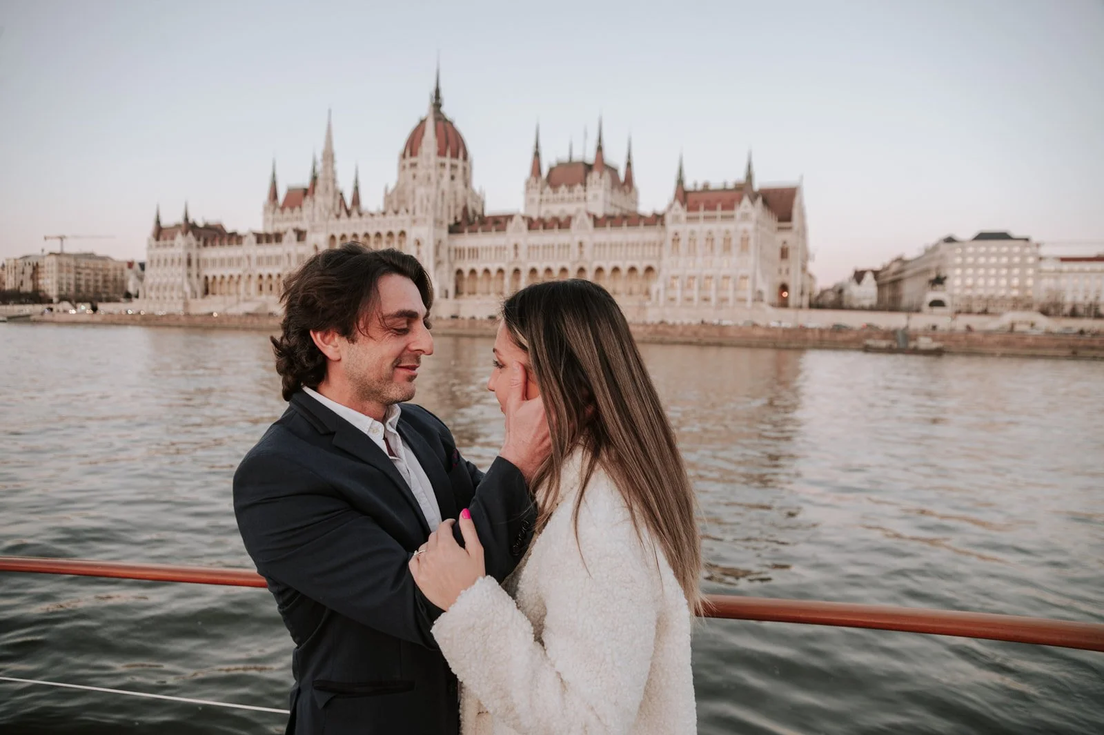 Happy couples after a marriage proposal in Budapest