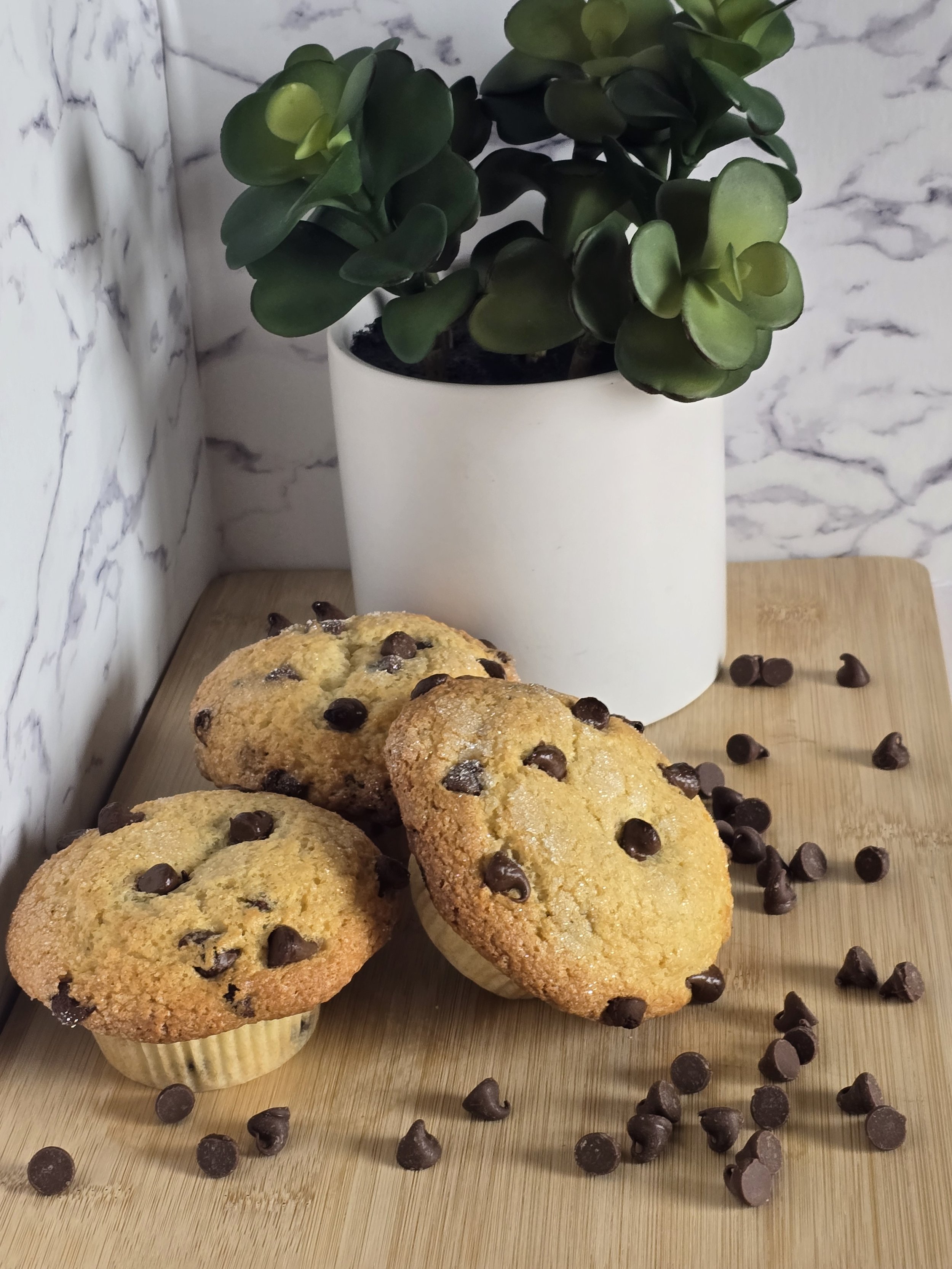 Fresh baked, soft, and rich chocolate chip muffins from Buns and Bliss Bakery in Topeka, Kansas