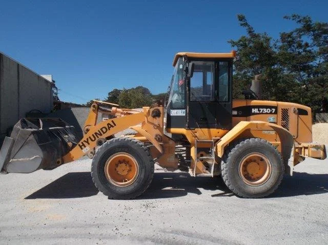A Hyundai HL730-7 wheel loader on a construction site.