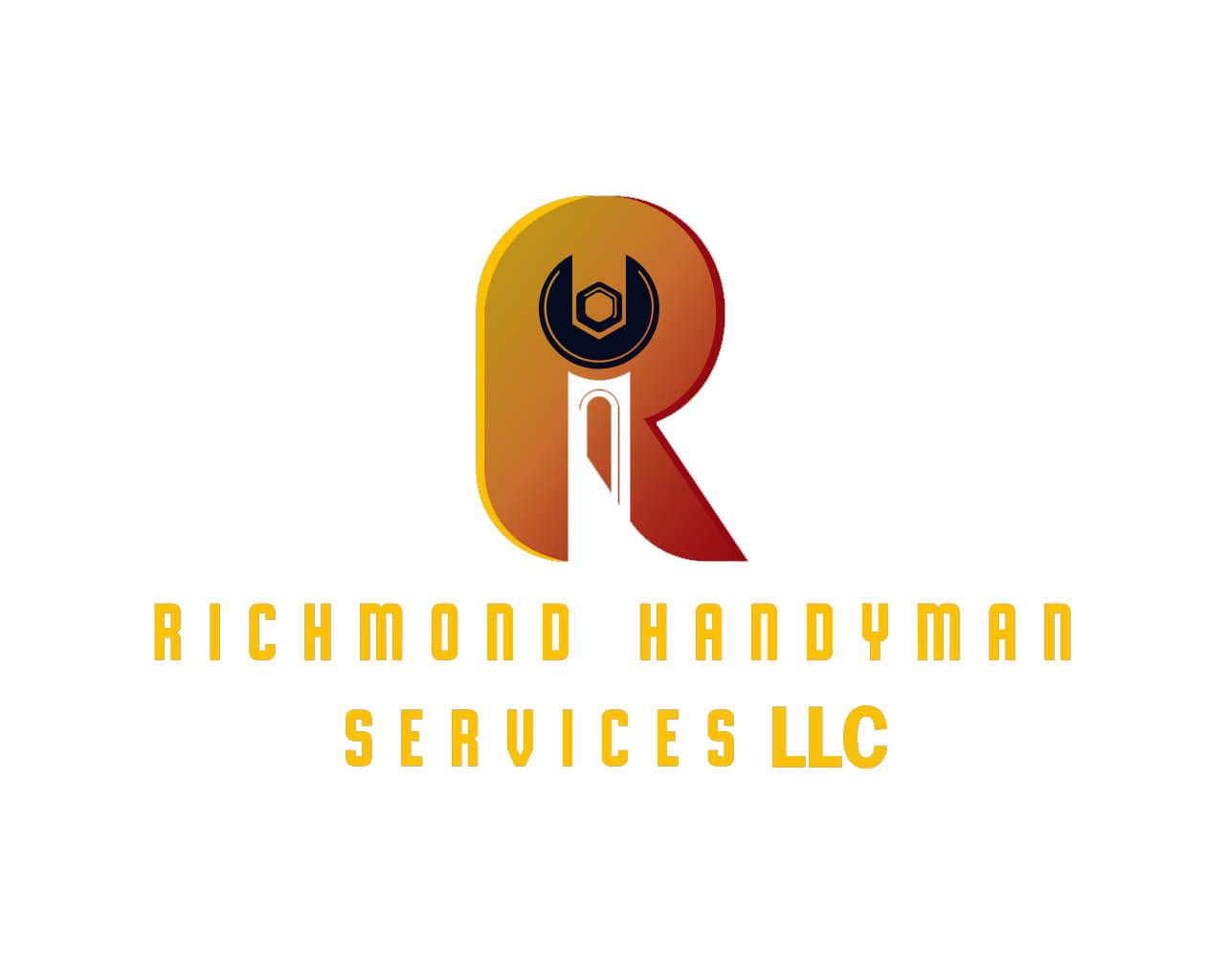 Logo for Richmond Handymen Services LLC featuring a stylized letter R with a wrench inside and yellow and red colors, along with the company name at the bottom.