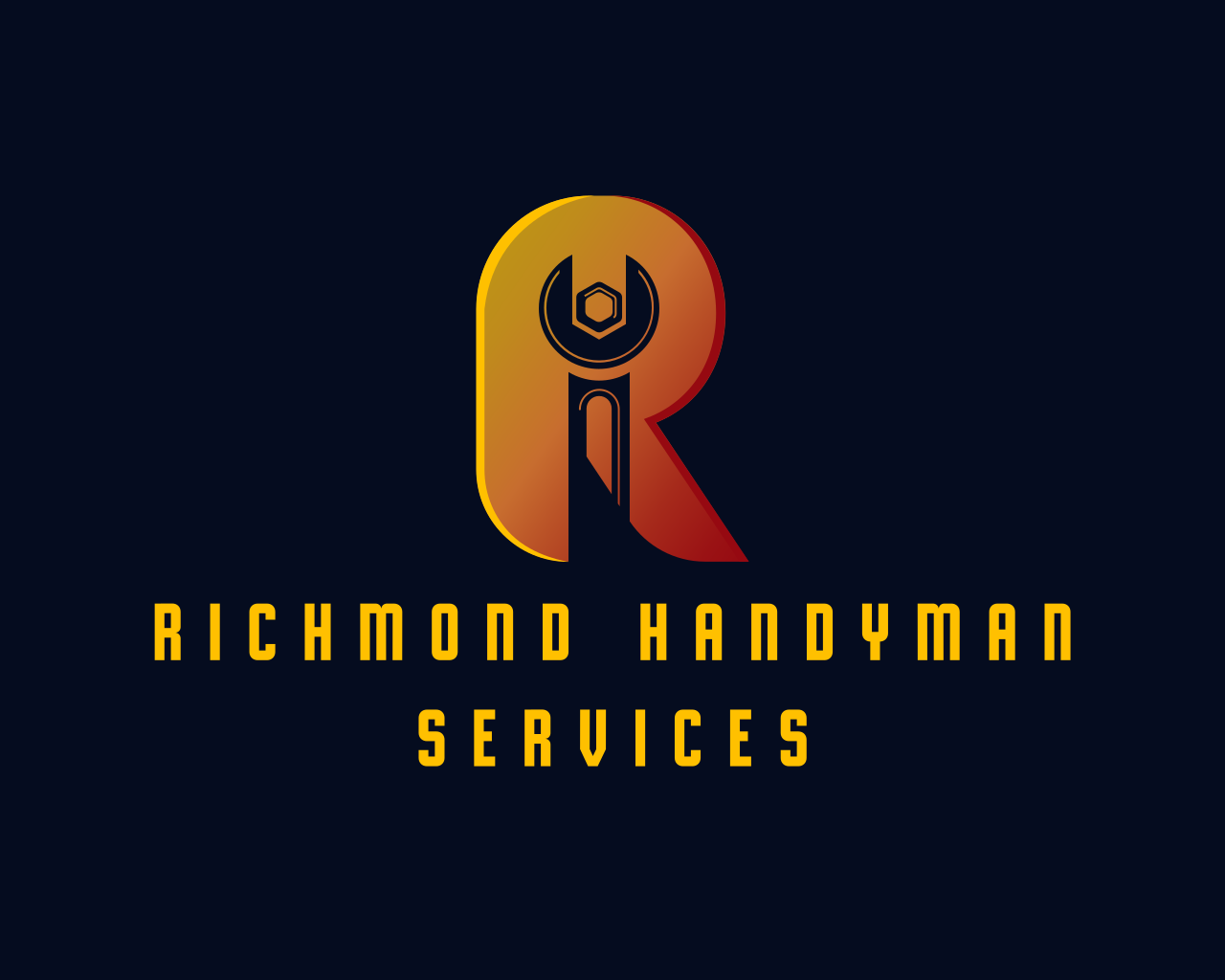 Logo of Richmond Handyman Services with stylized letter 'R' incorporating a wrench and gear in gradient colors on a dark background.