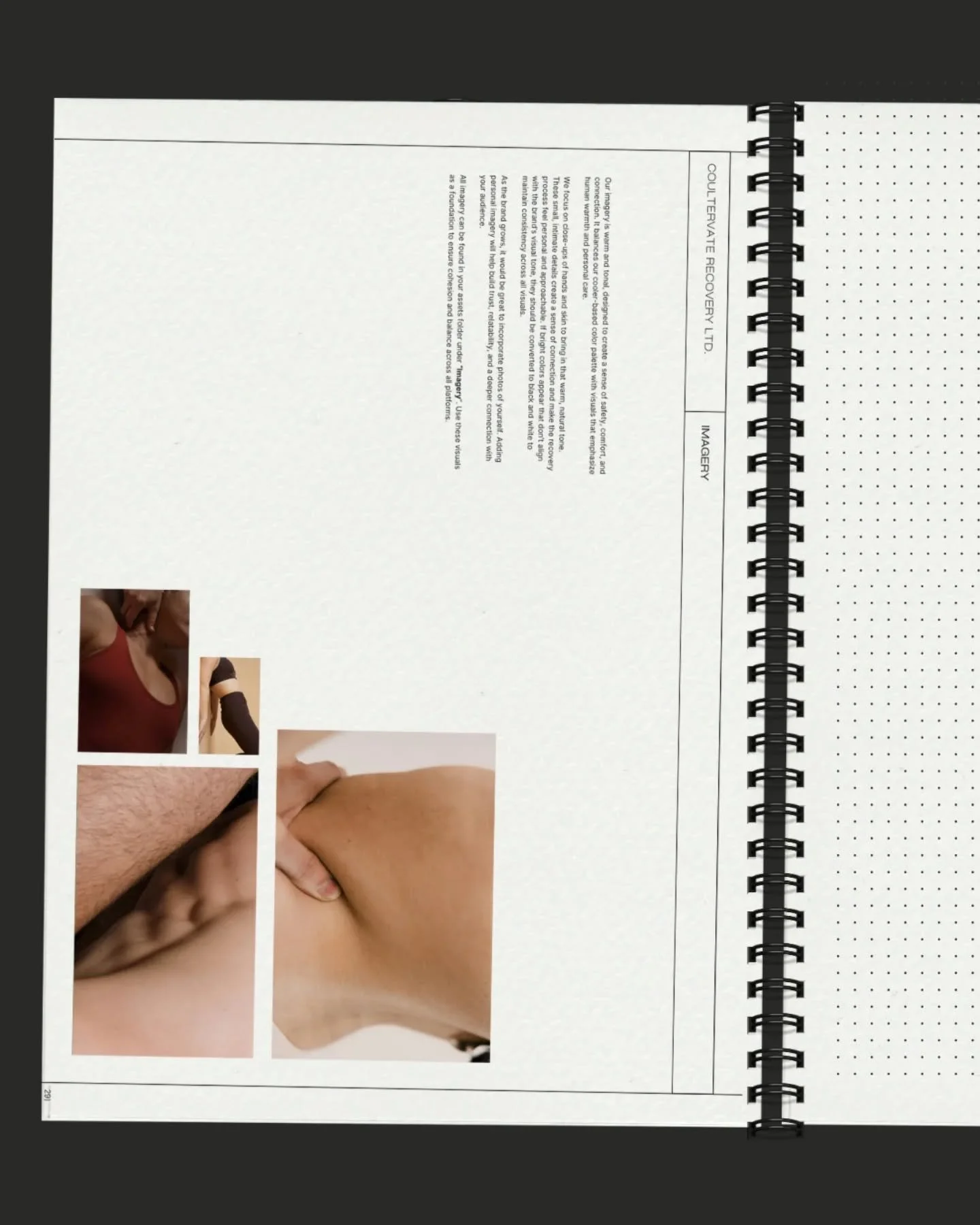 A sneak peak at @coultervate_recovery brand guidelines. Warm imagery balanced with a cool palette for an overall inviting yet professional tone.