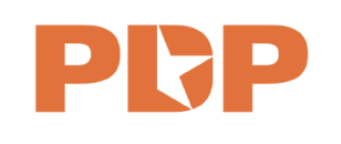 The logo of PDP in orange text with a stylized 'D' that looks like a tilted circle.