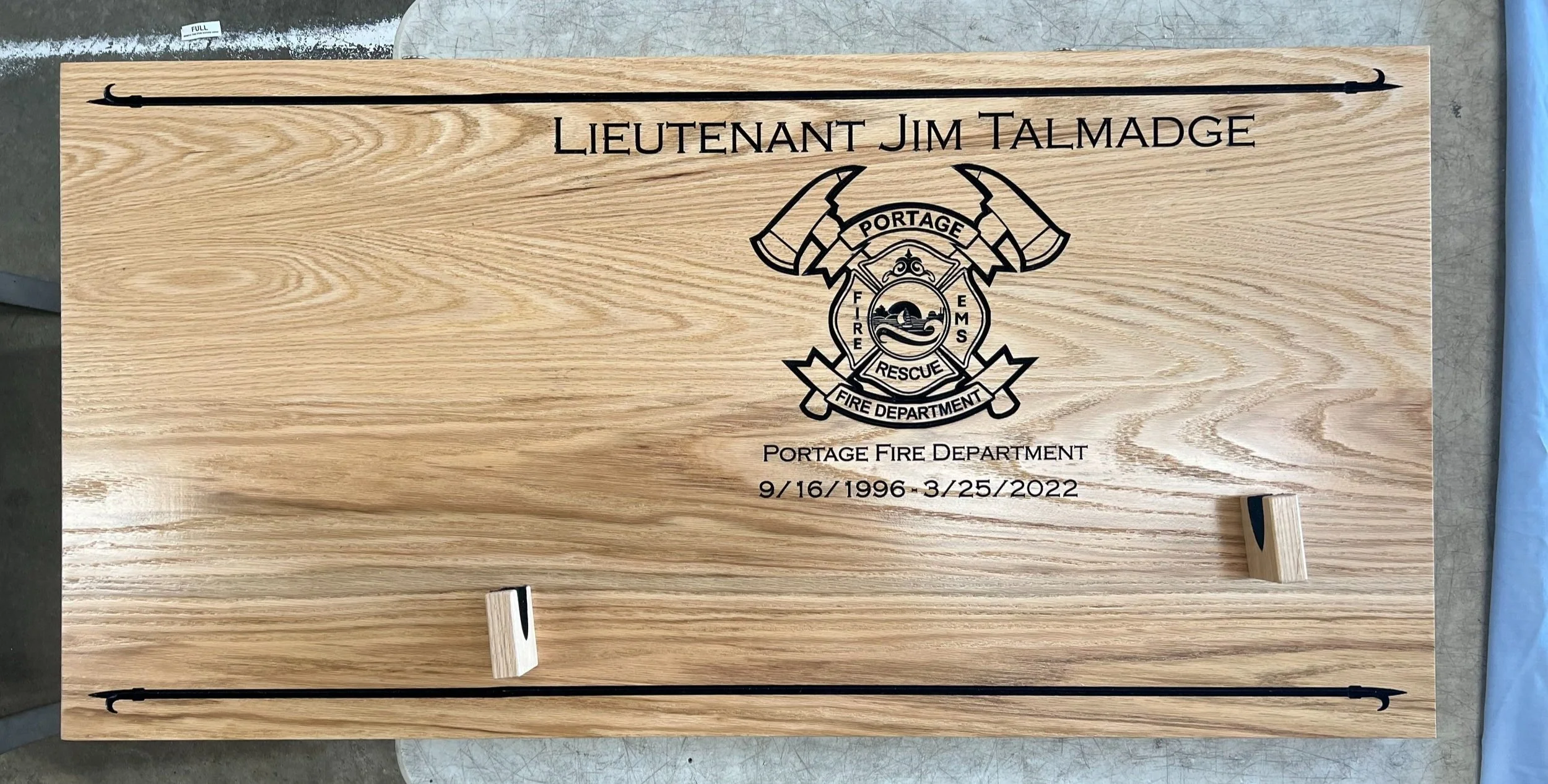 Retirement Board to Mount Axe and Helmet.