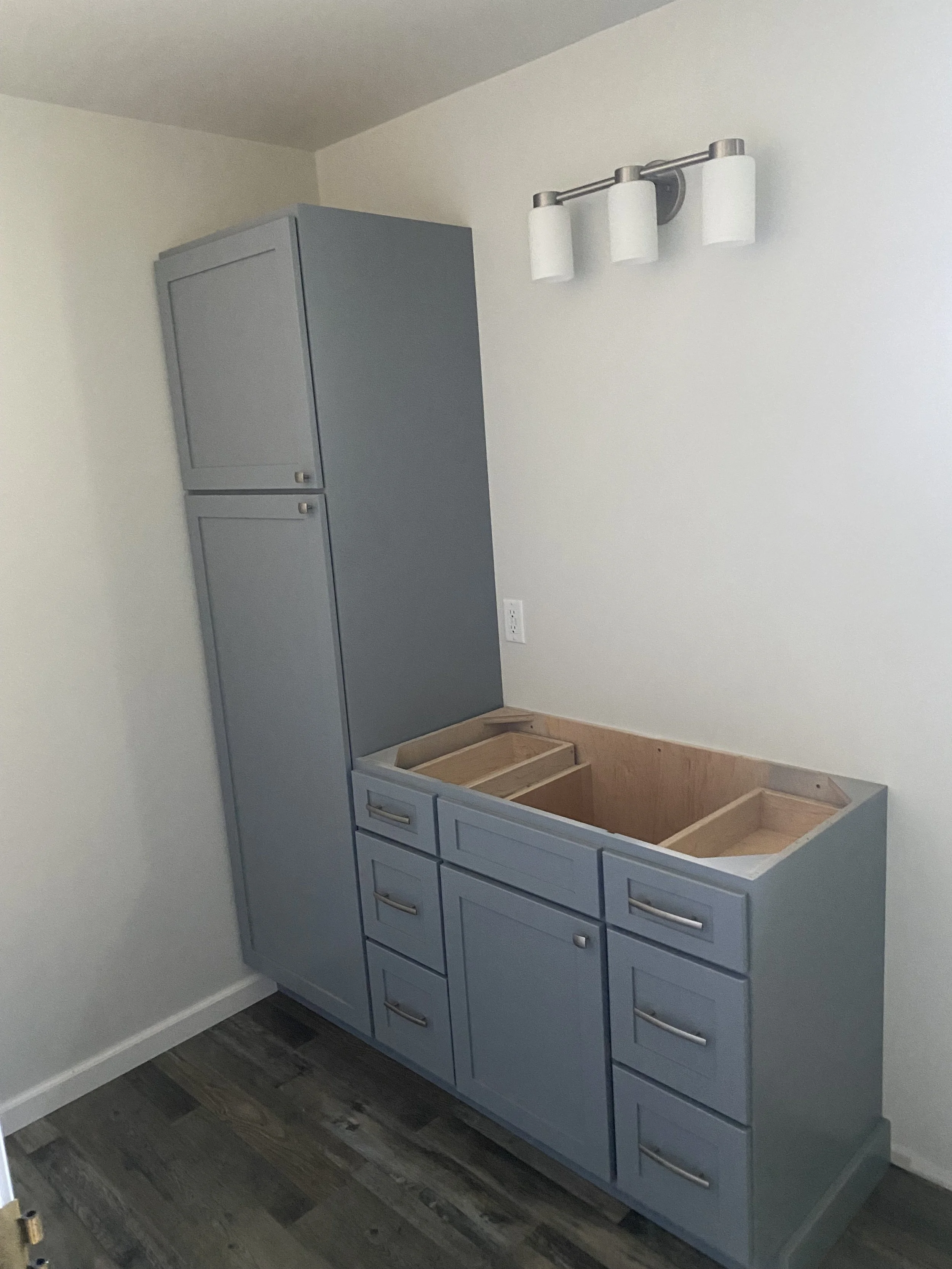 Bathroom Vanity and Linen Cabinet.