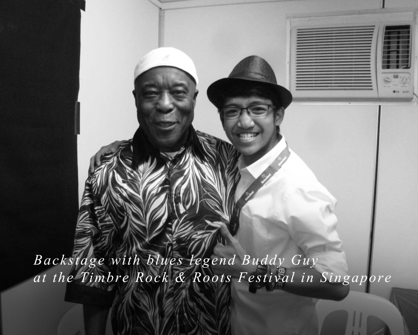 Paul Marney with blues legend Buddy Guy at the backstage of the Timbre Rock & Roots Festival in Singapore
