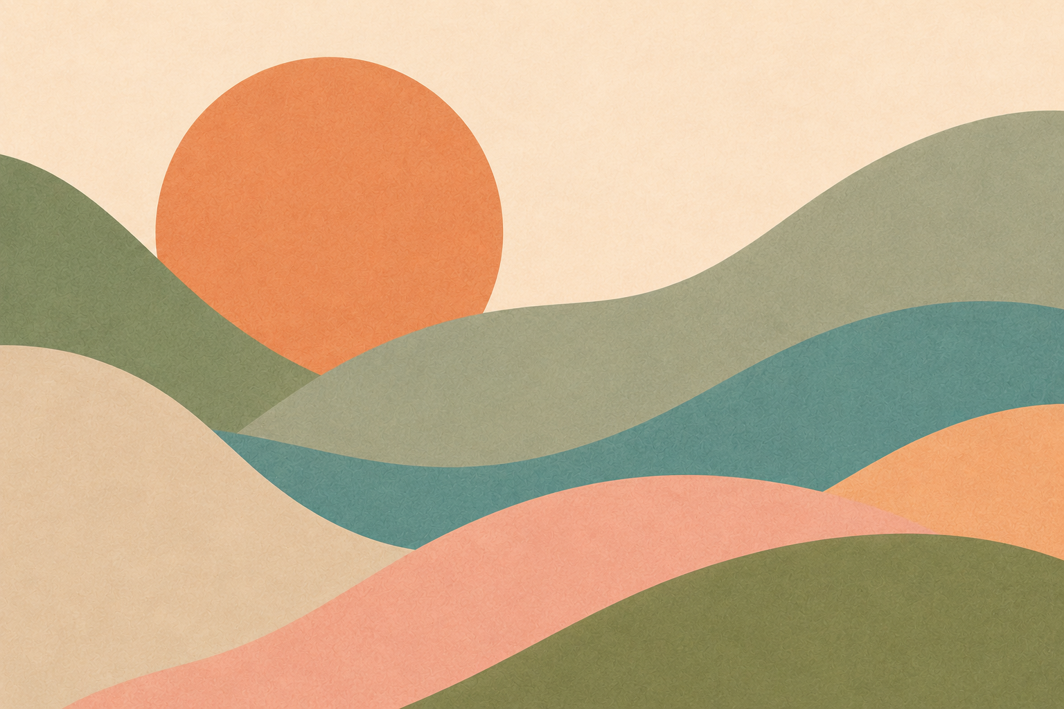 An abstract image inspired by rolling hills and a sunset, drawing on the Prickly Pear Dental Care color palette for inspiration.