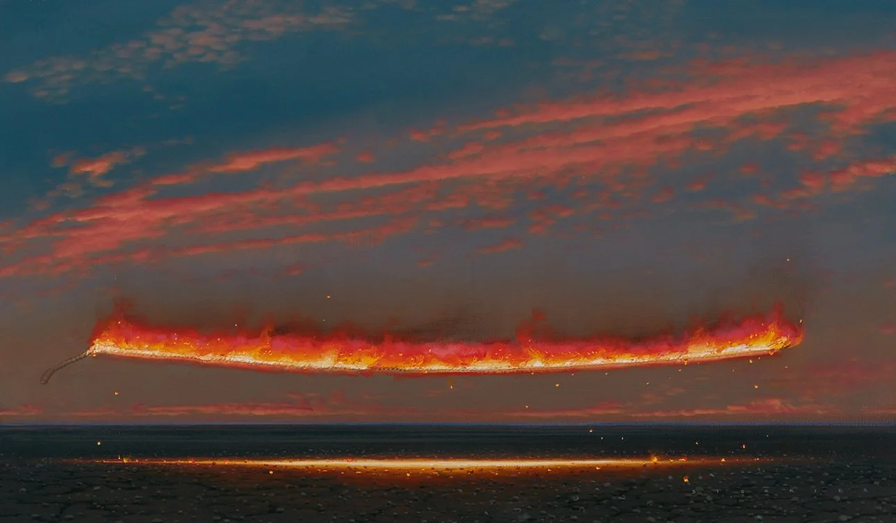 Sundown Line (cherry), Tim Storrier | Medium: Acylic paint on canvas | Dimensions: 53 x 91 cm 