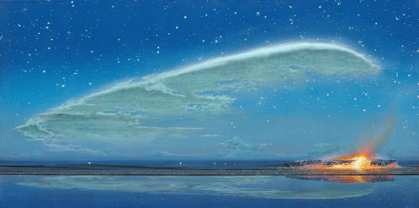 Reflected Night Cloud, Tim Storrier | Medium: Acylic paint on canvas | Dimensions: 61 x 122 cm