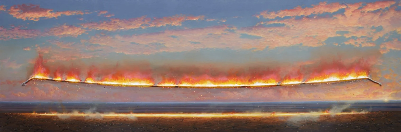 The Blue Ridge Blaze Line, Tim Storrier
| Medium: Acylic paint on canvas | 
 Dimensions: 82 x 246 cm