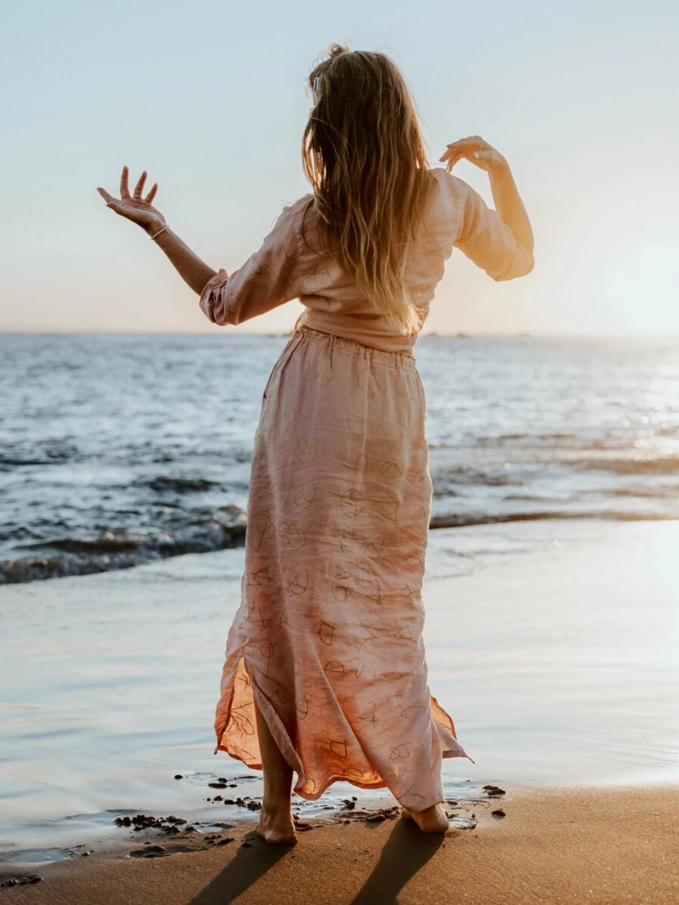 Excited to dance at the forest with @freewomandance today. Here is a beautiful photo from the international woman&rsquo;s day dance.
The freewoman Queen moves in presence and prayer, embodying freedom in our **Holy Zeal Flow Skirt and Serenity Shirt*