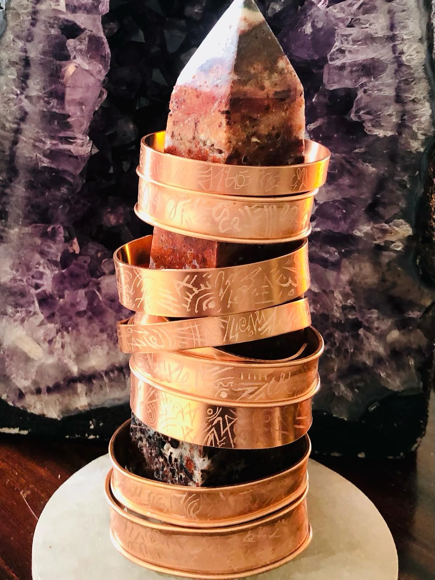 Holy Zeal copper &lsquo;compassion&rsquo; light language bracelets. Hand etched, shaped and activated by Tracey. 
$35, $45, $55.

#coppercompassion #lightlanguageactivation #copperhealingjewelry #holyzeal