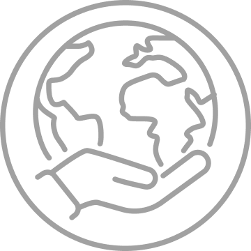 Ein handgezeichnetes Symbol einer Hand, die eine Weltkugel hält.
