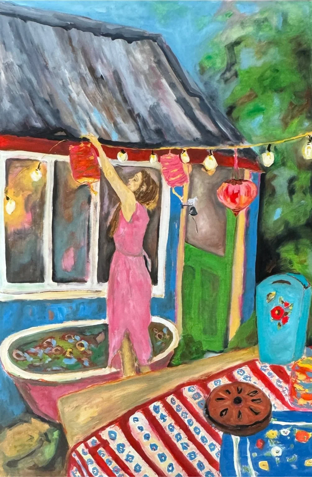 For the little white horse | 120 x 90 | Oil on Board

A visit home from my daughter – she was hanging lanterns.