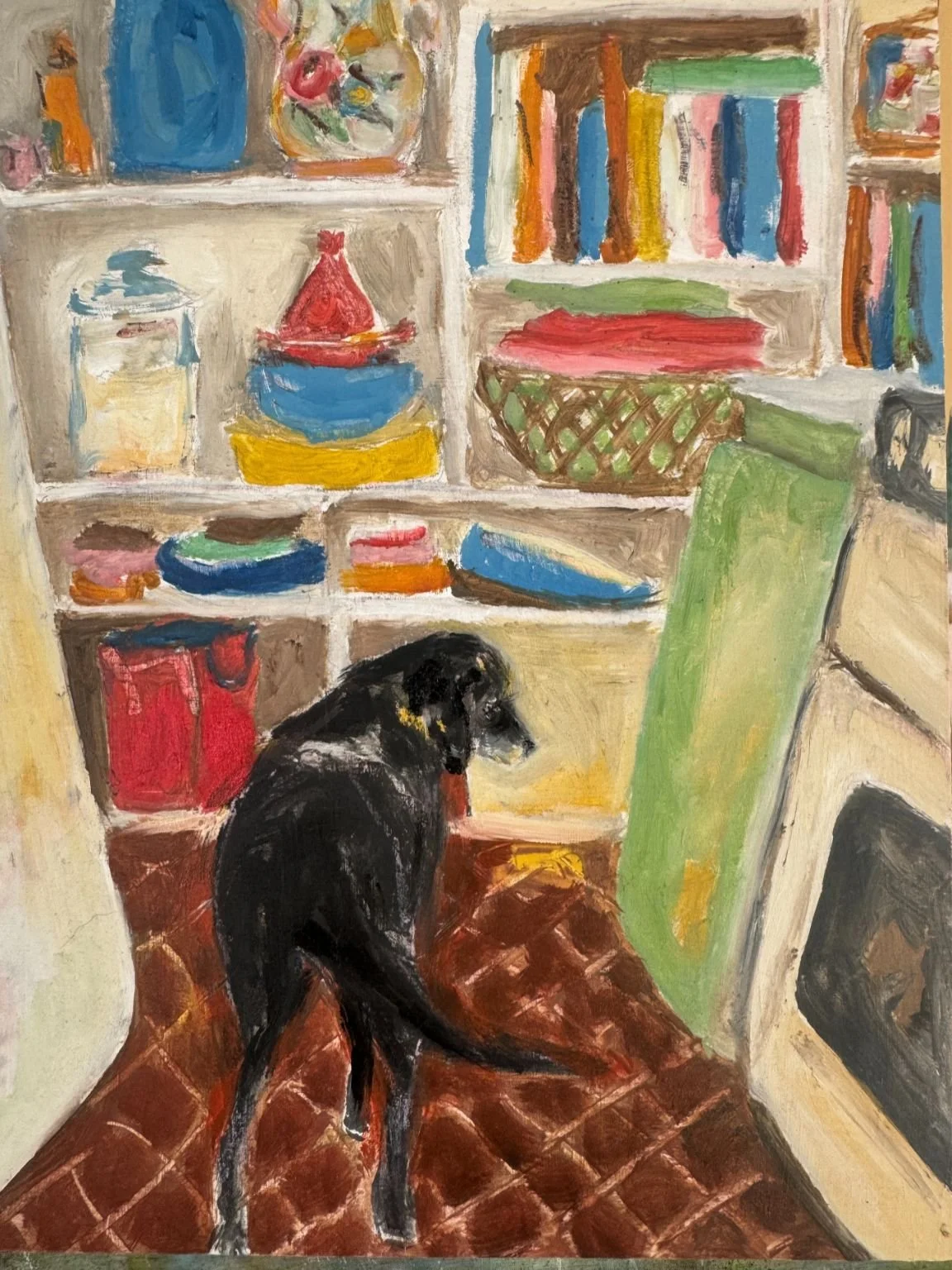 Kitchen Tales-Tails | 25x20 | oil on board

Poppy in the kitchen. 