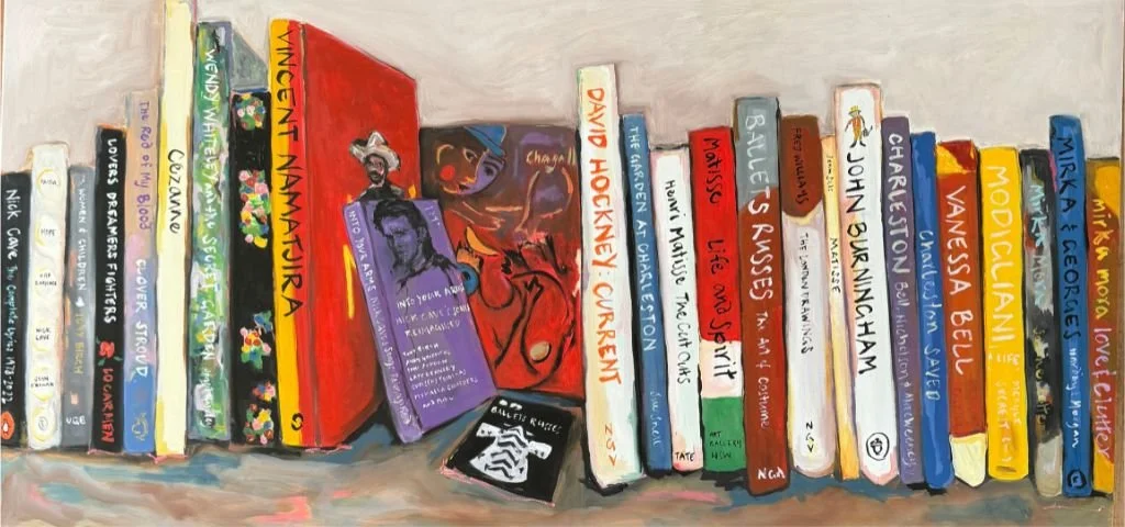 Words and Pictures | 80 x 70 | Oil on Board

A shelf of favourite books, all of them contain stories or things or both, that uplift the heart.