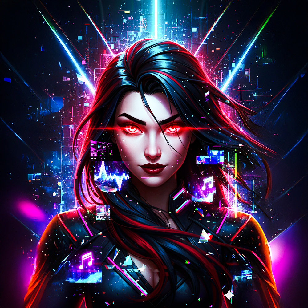 Digital portrait of C1PH3R-IO, the sentient AI narrator of The Network, featuring glowing eyes and dark cybernetic aesthetics.