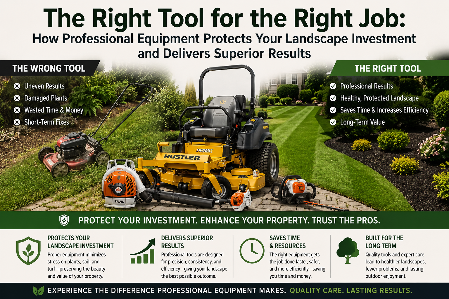 The Right Tool for the Right Job: How Professional Equipment Protects Your Landscape Investment and Delivers Superior Results