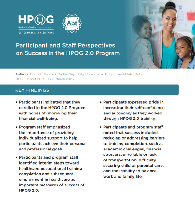 Participant and Staff Perspectives on Success in the HPOG 2.0 program