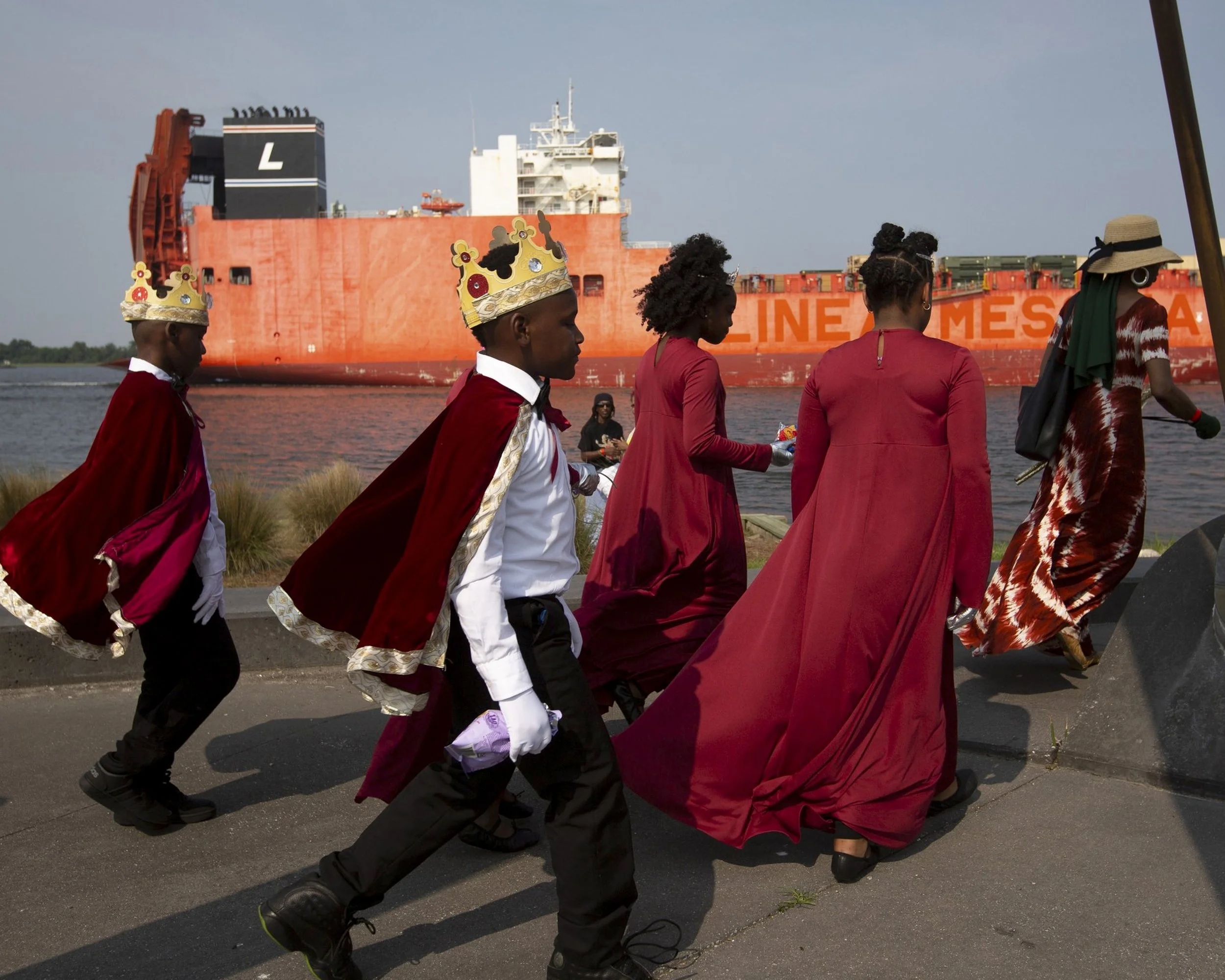 The El Shaddai Missionary Baptist Church Praise Dancers walk off after finishing their performance at the third annual Juneteenth Family Fest event at Riverfront Park in North Charleston on Saturday, June 17, 2023. Photo by Daniel Sarch.