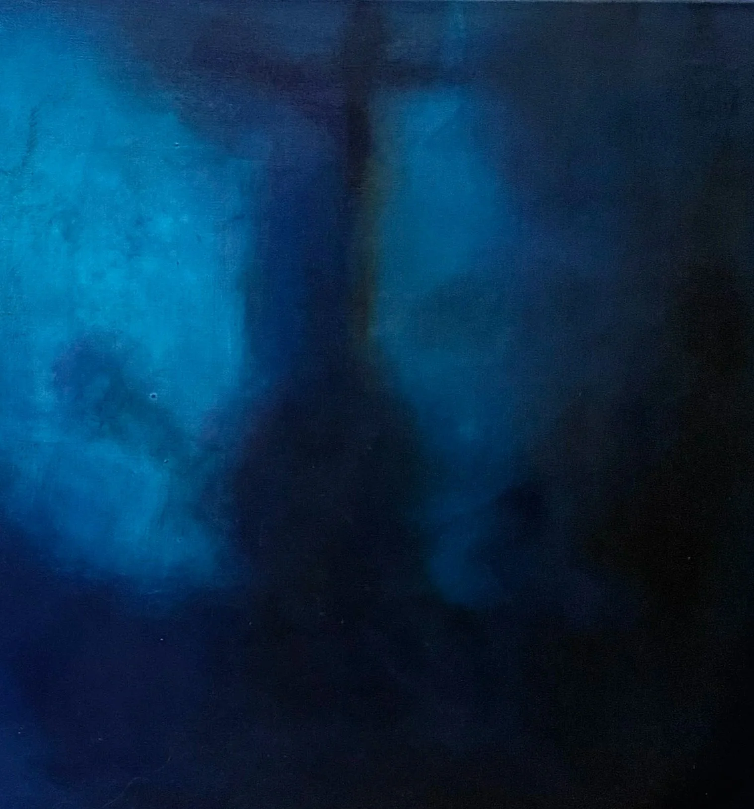 caitie j thomas, Abstract contemporary blue art, oil on linen exploring light and darkness