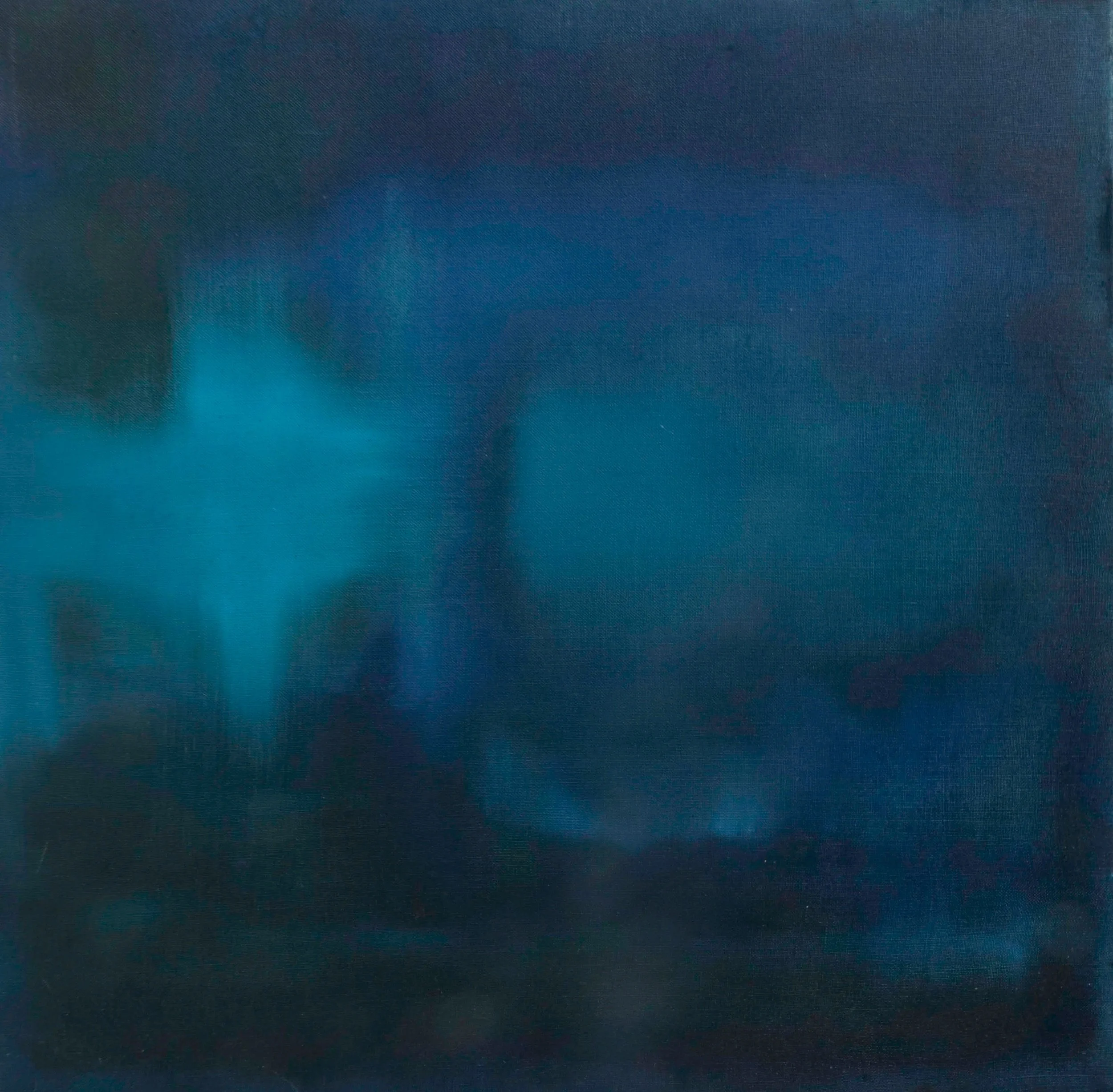 caitie j thomas, abstract contemporary blue art, oil on linen exploring light and darkness