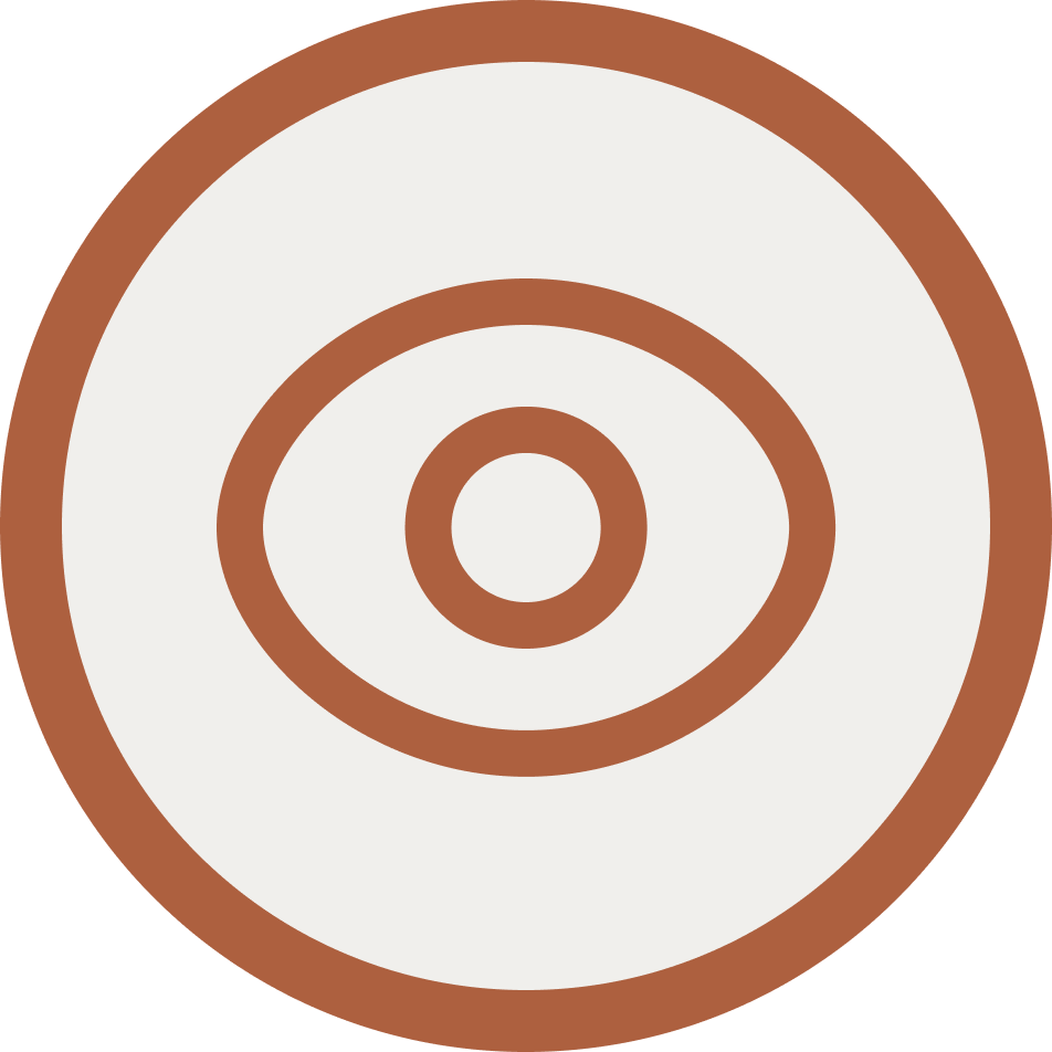 A classic trigger warning or alert symbol with concentric circles in brown and white.