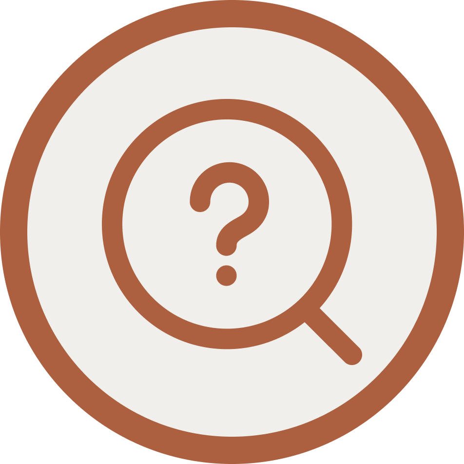 Icon of a magnifying glass with a question mark inside it, symbolizing search or inquiry.