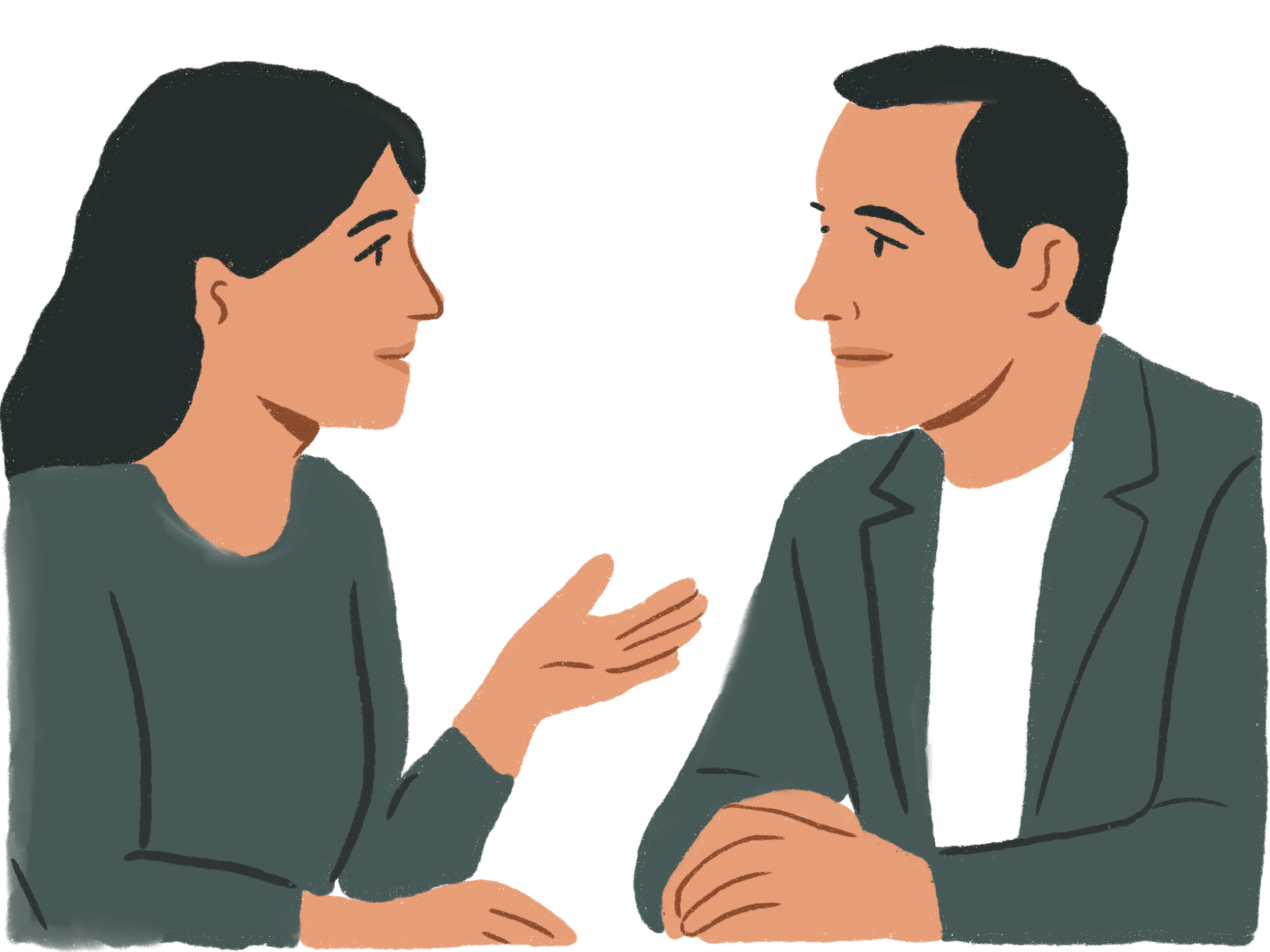 A woman with dark hair wearing a teal blazer looks out a large window at a city skyline during sunrise, with a hot coffee mug on a round table and a potted plant nearby.