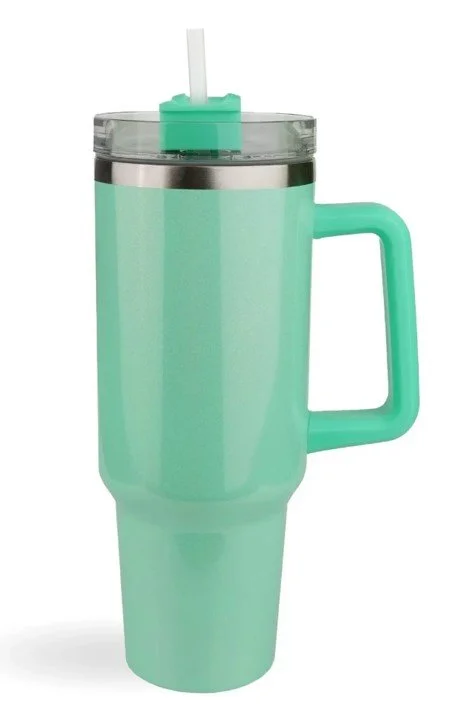 40 OZ TUMBLER Shimmer Cup Stainless Steel with Handle- Straw -Lid