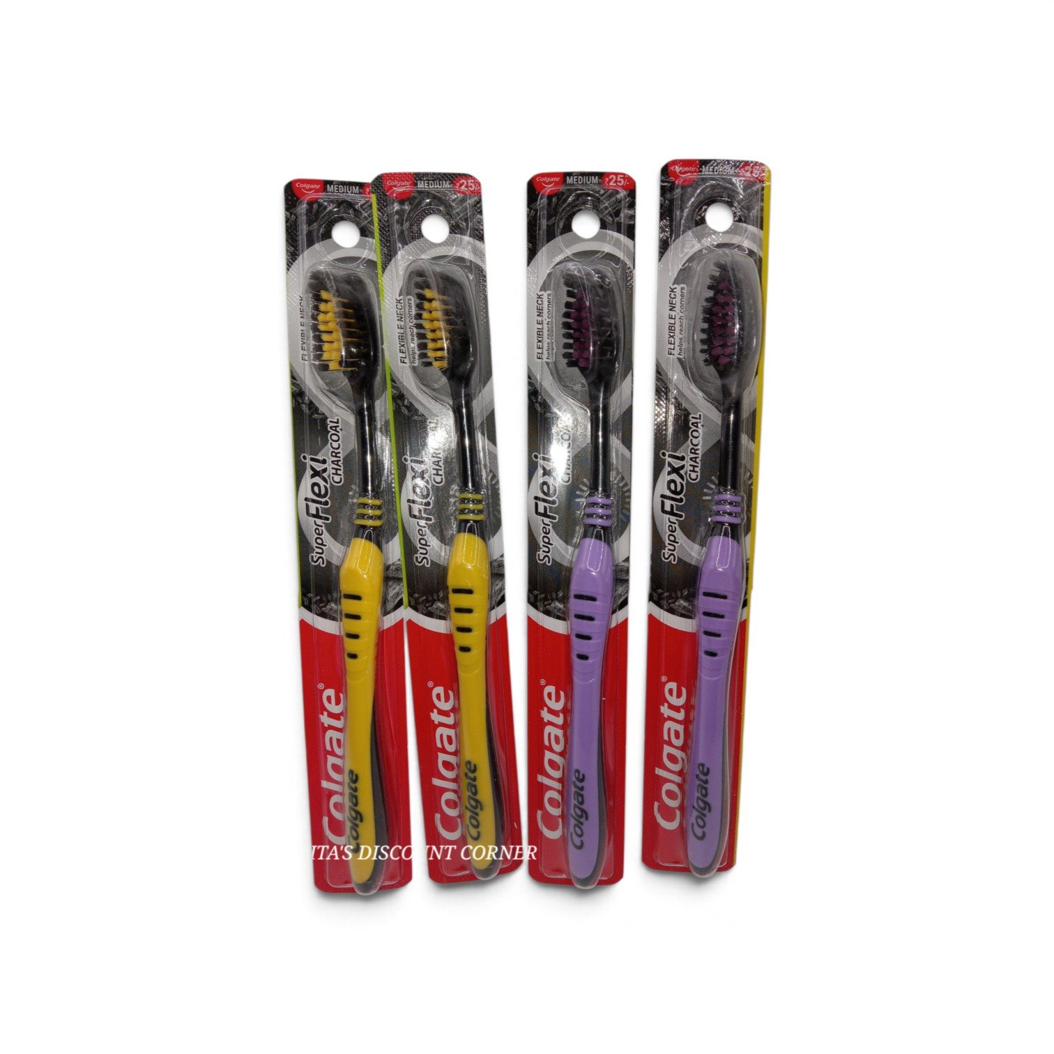 Colgate Super Flexi Charcoal Toothbrush Medium - Purple & Yellow (Pack of 6)
