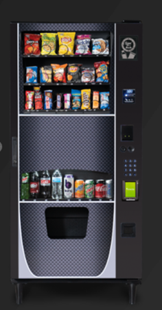 Vending machine with snacks and beverages