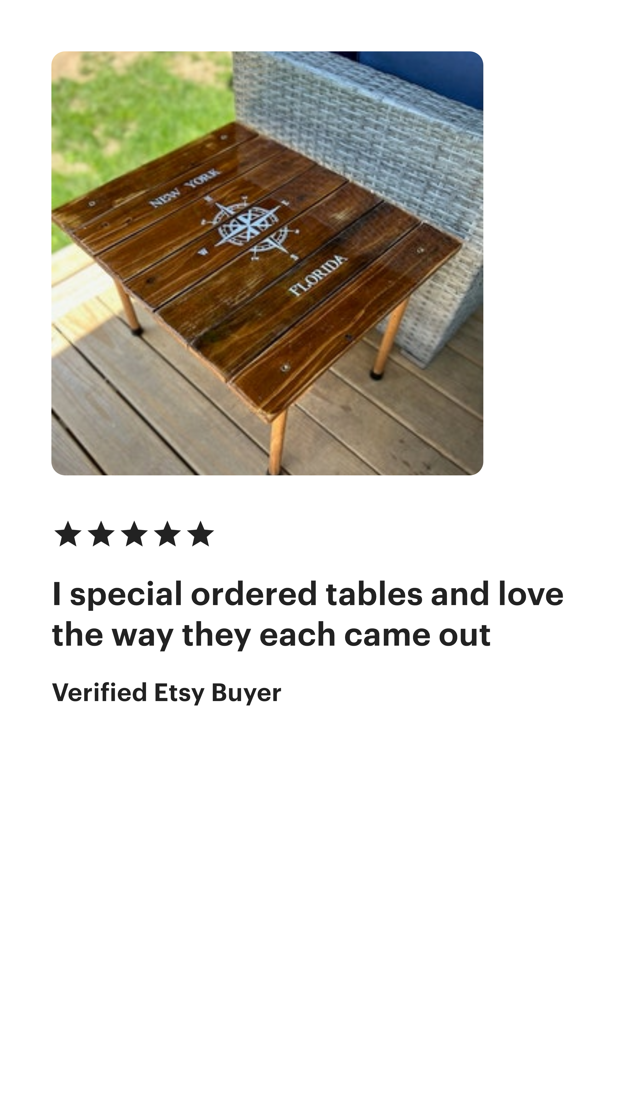 etsy five star review for a S & M Woodmasters roll up table in a bag