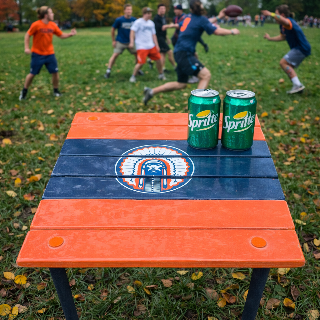 university of illinois roll out table in a bag outdoors with students playing football