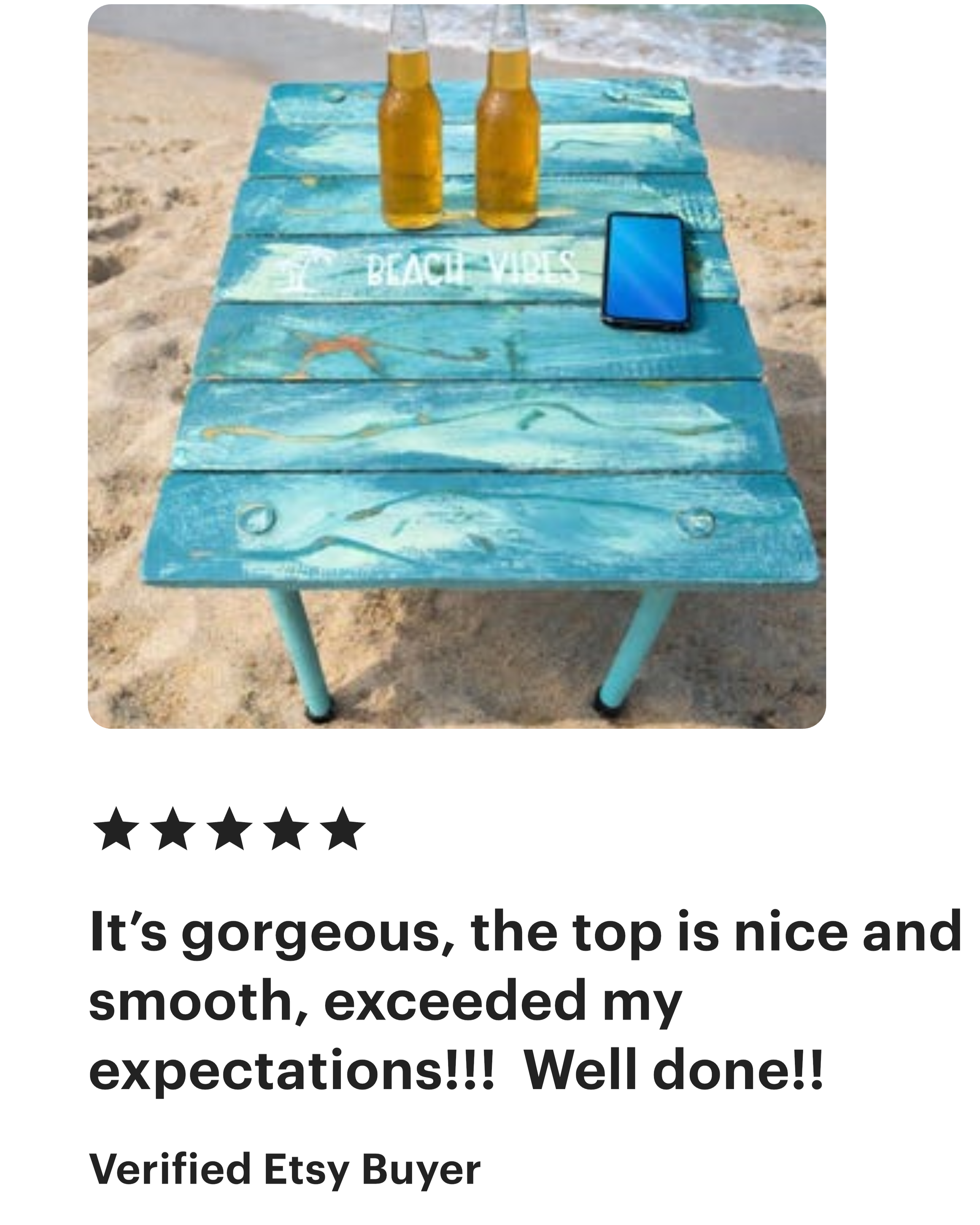 a five star review from etsy for sm woodmasters roll out table in a bag