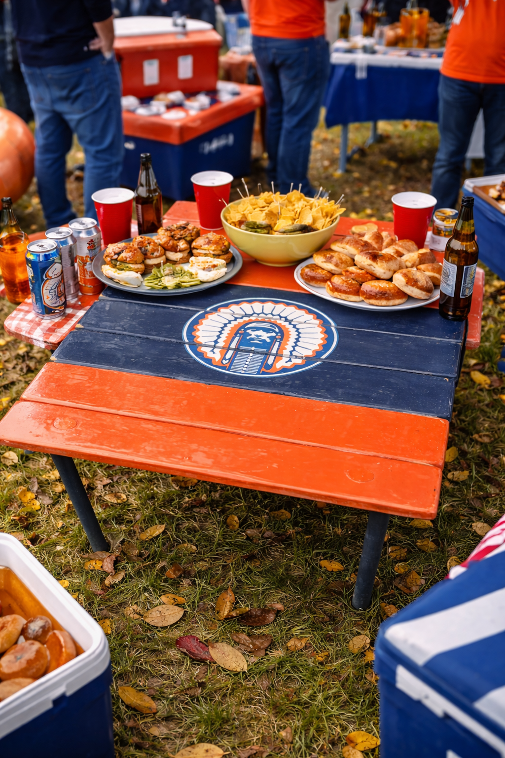 university of illinois roll out table in a bag in a tailgating scene