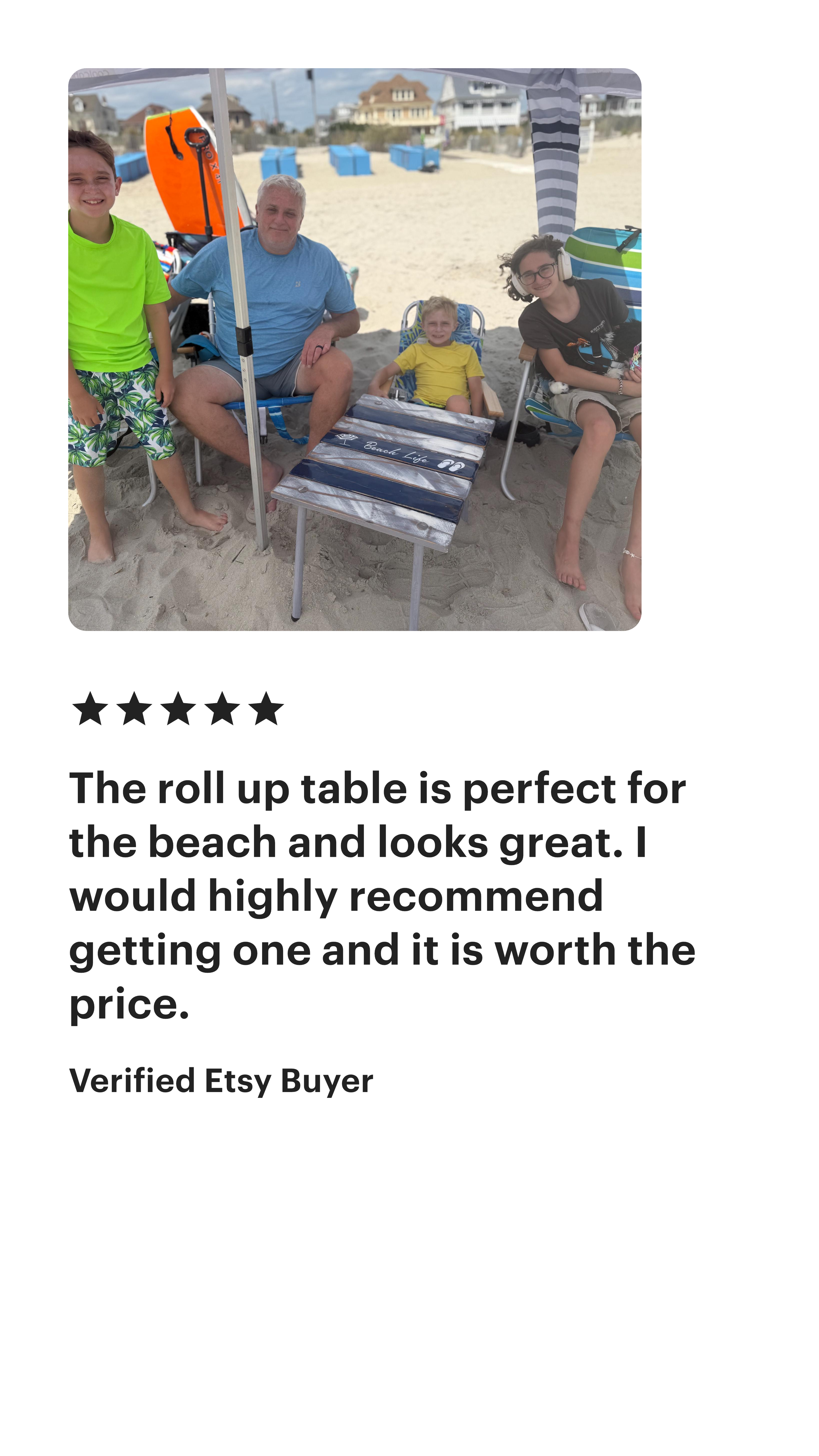 etsy five star review for a S & M Woodmasters roll up table in a bag