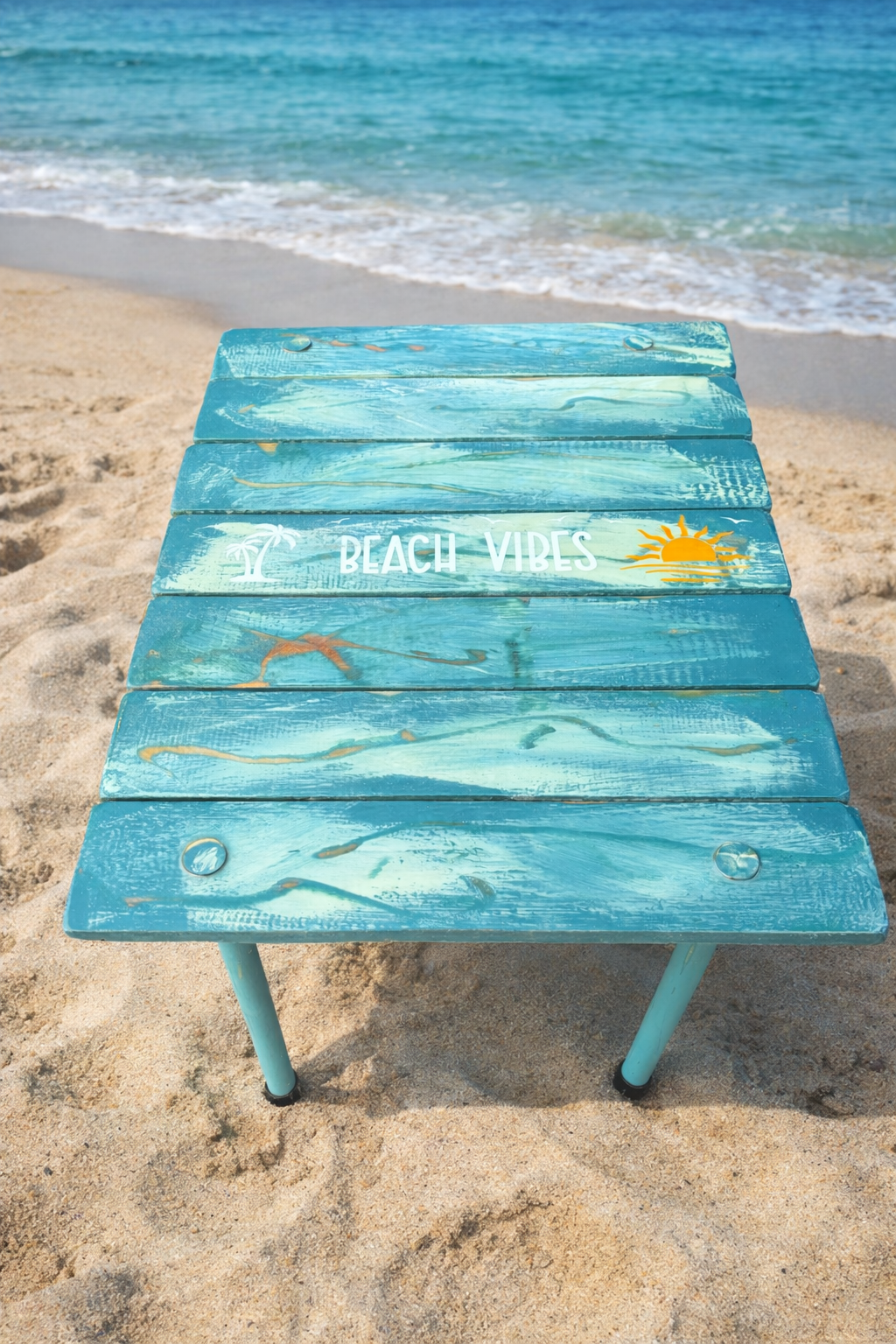 Turquoise beach table in a bag