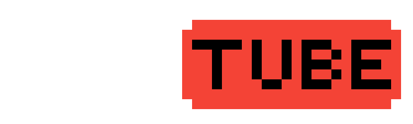Pixelated YouTube logo with white "YOU" and red "TUBE" on a black background.