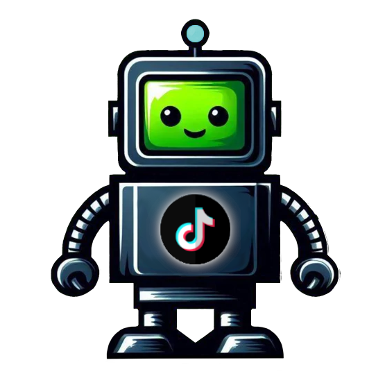 Cartoon robot with green face and TikTok logo on body.