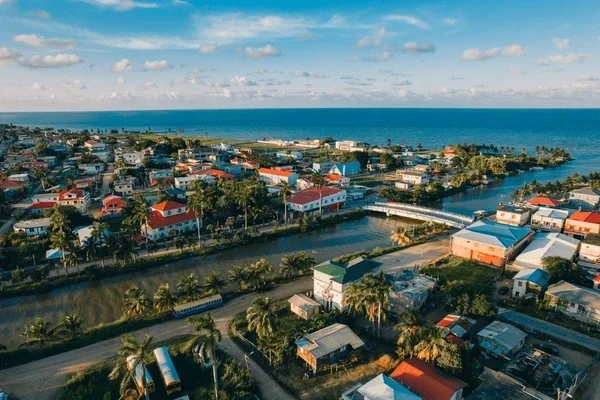 Aerial view of Dangriga Belize – private shuttle route from Belize City with Easy Transfer Belize.