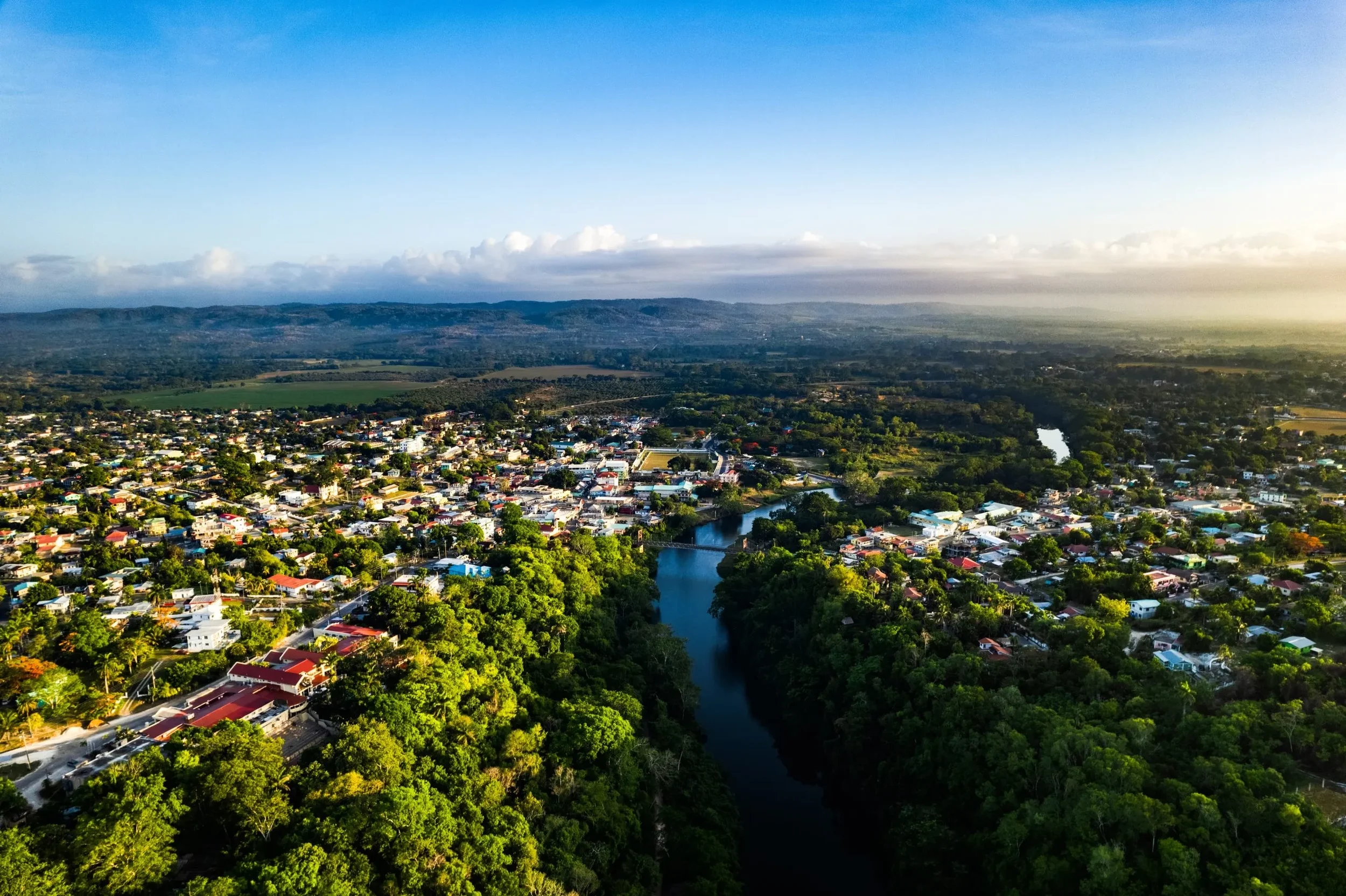 Aerial view of San Ignacio, Belize, along the route from Belize City.